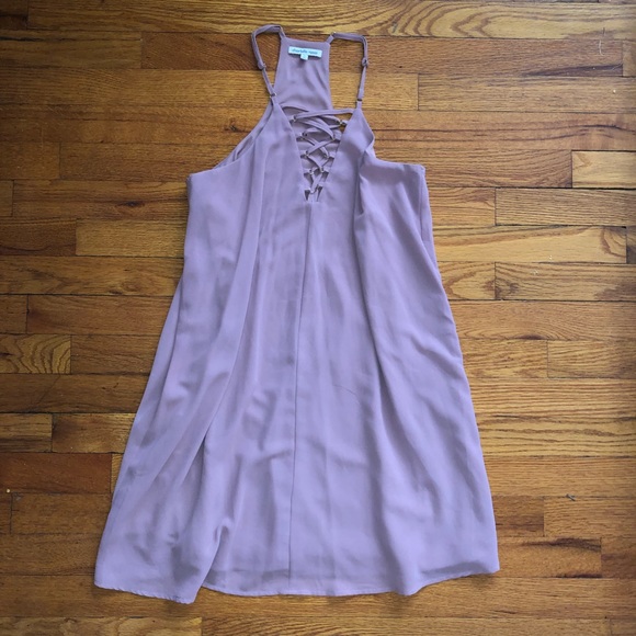 Purple Flowy Lace Neck Dress - Picture 2 of 3